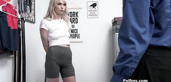 Super cute blonde thief rides security guards cock